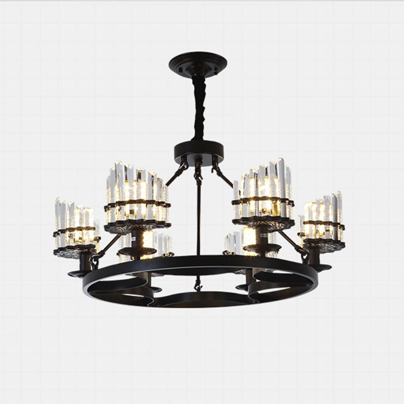 Kreisförmige Kristallstangen Kronleuchter Vintage Wohnzimmer Hanging Anhängerlampe in Schwarz