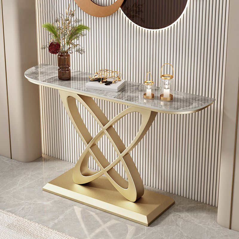 Glam Stone Console Table Iron Scratch Resistant Console Sofa Table for Hall