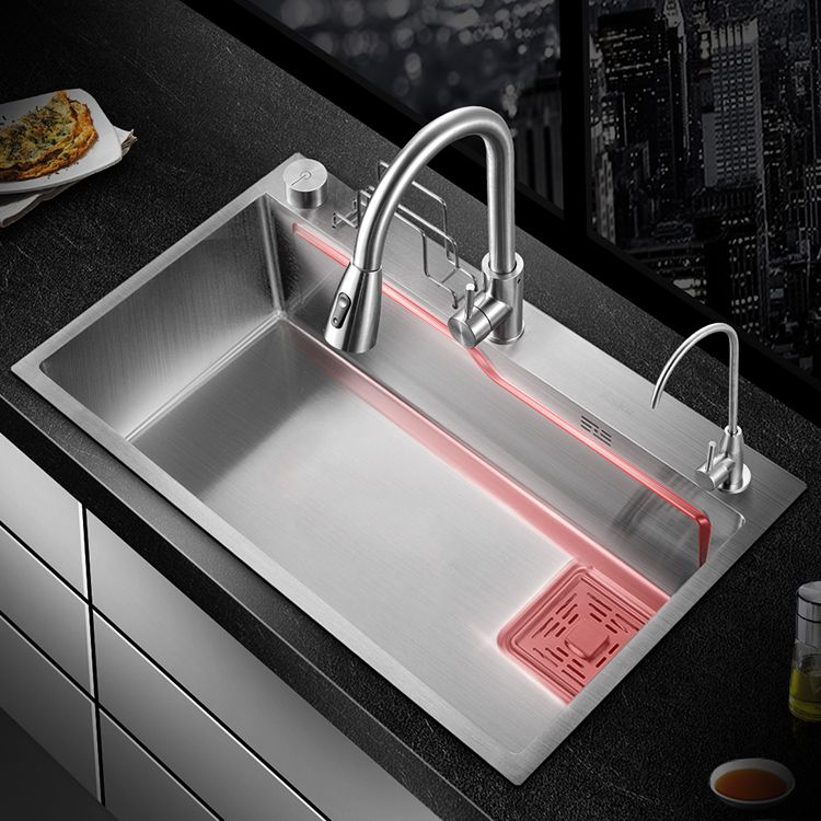 Modern Kitchen Sink Single Bowl Overflow Hole Stainless Steel Workstation Sink with Faucet