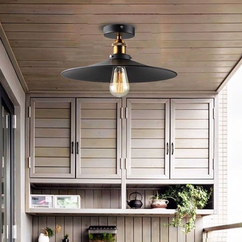 Black Cone Flush Mount in Industrial Vintage Style 1-Light Iron Ceiling Light