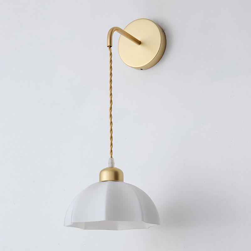 Modern Metal Wall Sconce Geometric Shape Wall Light with Glass Shade in Gold for Bedroom