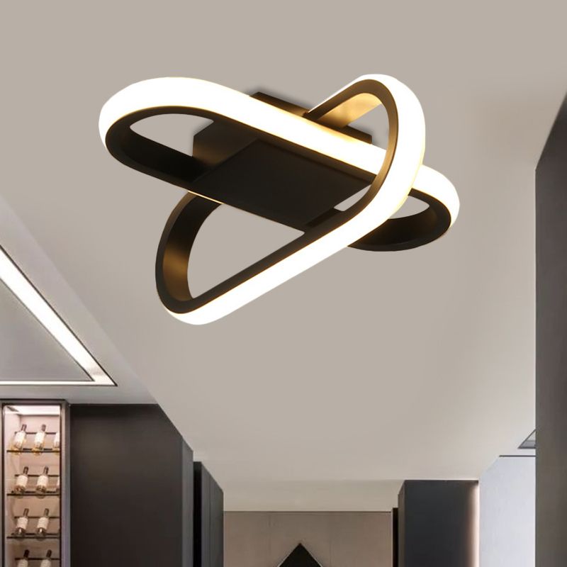 Hotel LED inbouwlamp moderne zwart/witte plafondlamp met gekruiste langwerpige acrylkap in warm/wit licht