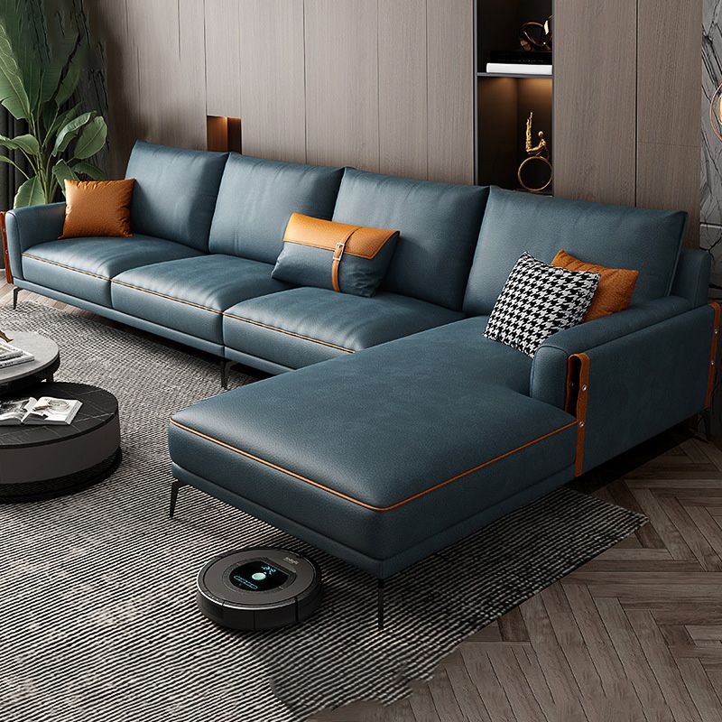 70" Wide Mid-Century Modern Sectional Sofa Leather Sleeper Sectional