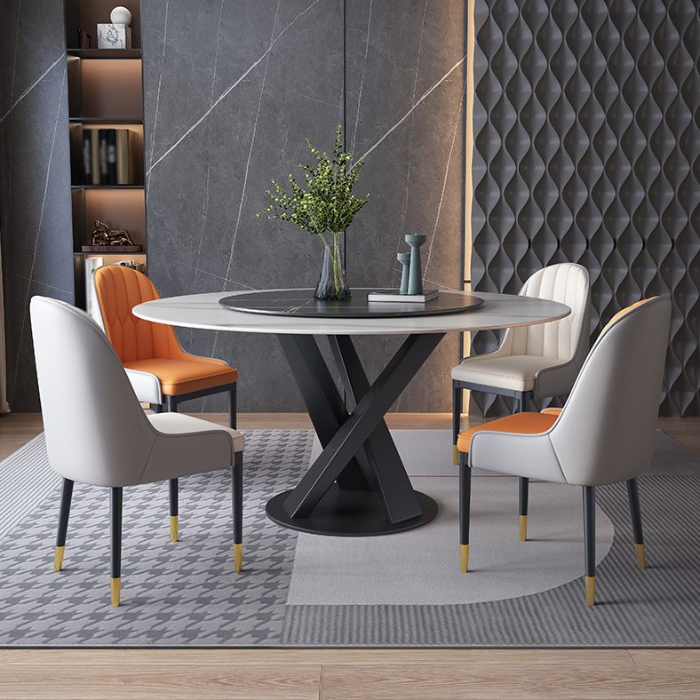 Contemporary Sintered Stone Round Dining Table Kitchen Standard Dining Table with Pedestal Base