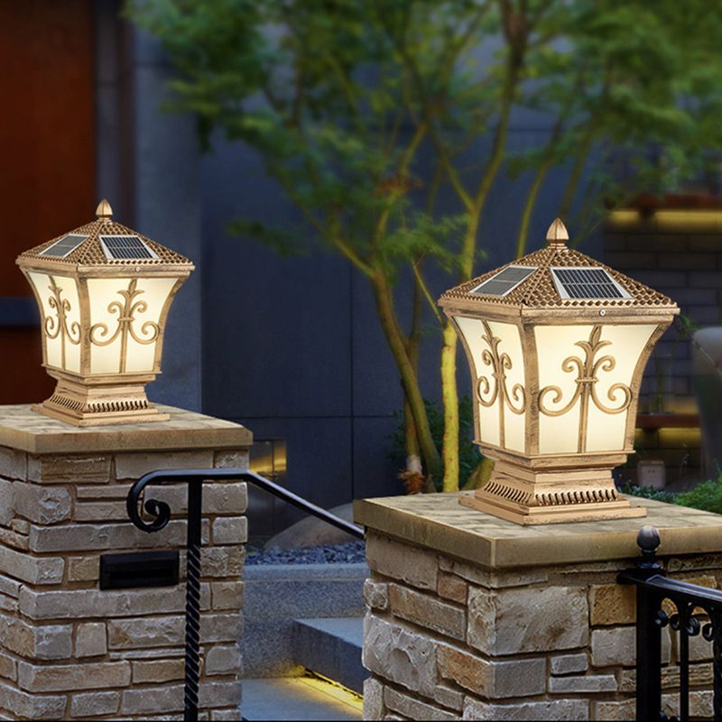 Drum Shape Metal Outdoor Light Modern Style 1 Light Solar Pillar Lights