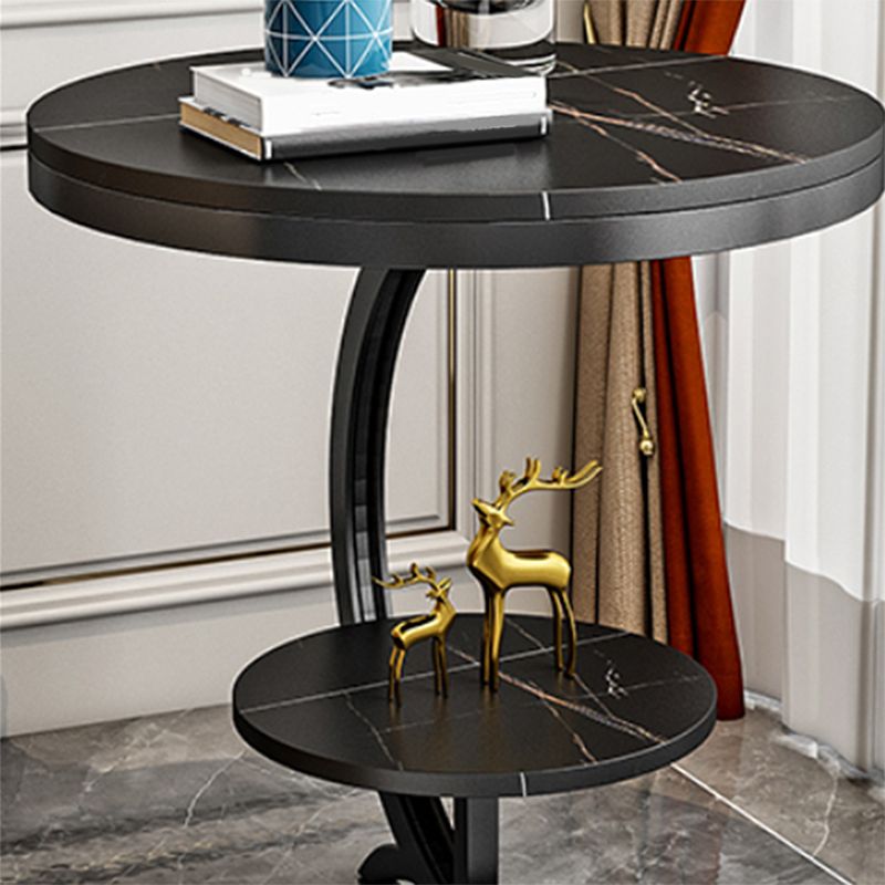 Glam Round Stone Side End Table Abstract Double Tier Sofa Side End Table