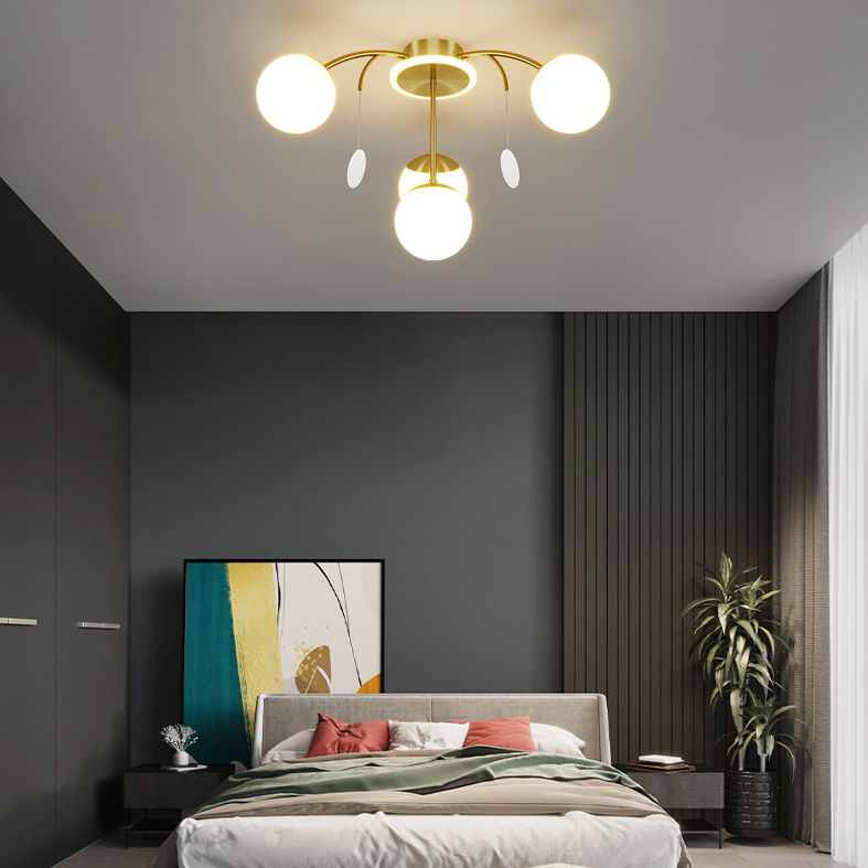 Modern Style Globe Semi Flush Mounted Ceiling Light Sputnik LED Ceiling Light with White Glass Shade