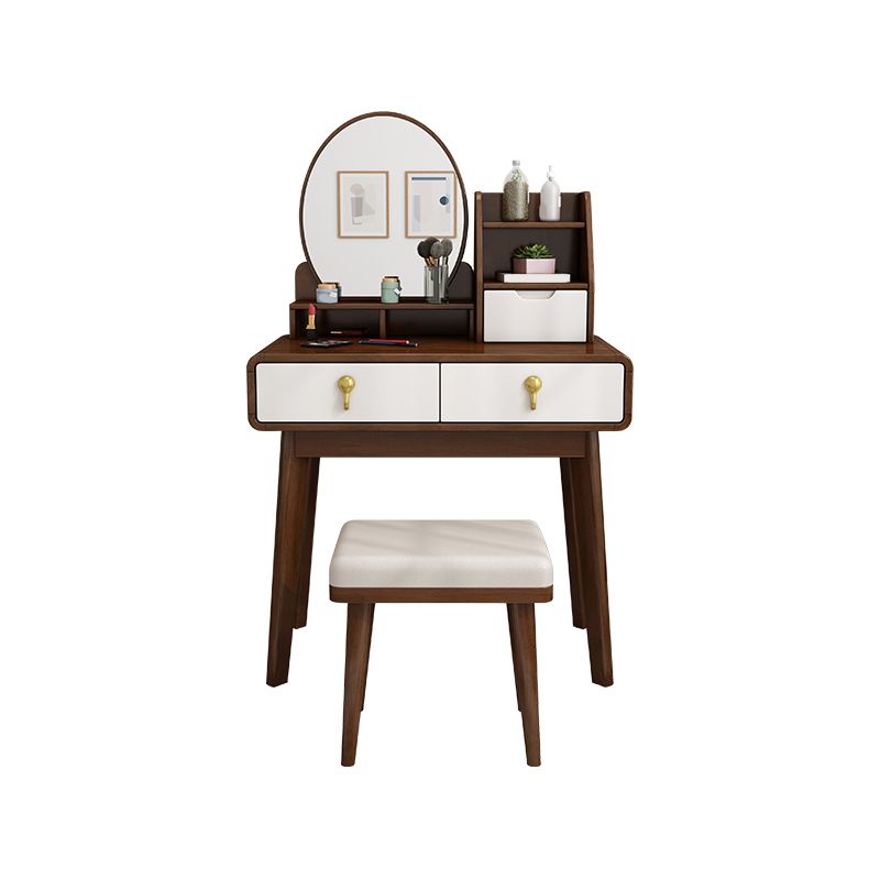 15.74" Wide Vanity Set 2-Drawer Solid Wood Dresser with Stool Set