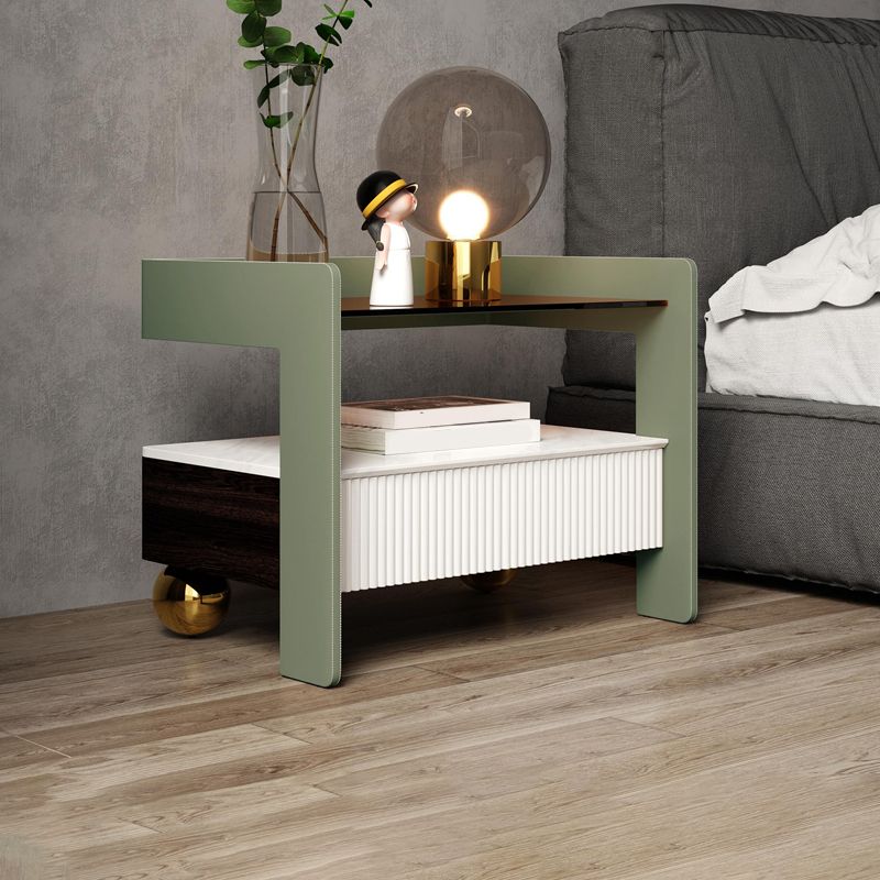 18.89" Tall 1 - Drawer Nightstand Modern Glass Nightstand with Open Storage