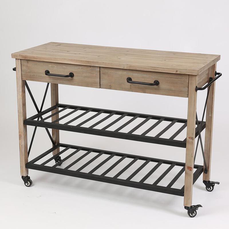 Contemporary Rolling Kitchen Cart Wood Rectangular Kitchen Island Cart with Towel Rack