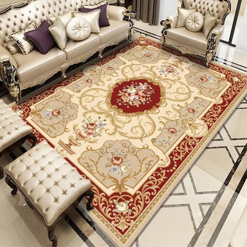 Navy Luxury Carpet Polyester Flower Carpet Non-Slip Backing Carpet for Home Decor