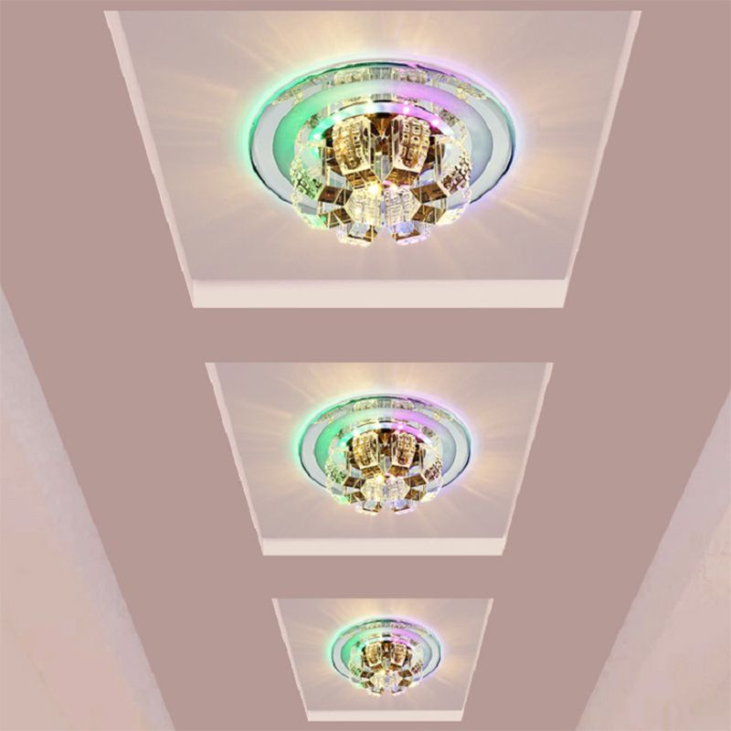 Modern LED Flush Mount Lighting Chrome Floral Ceiling Light with Faceted Crystal Shade