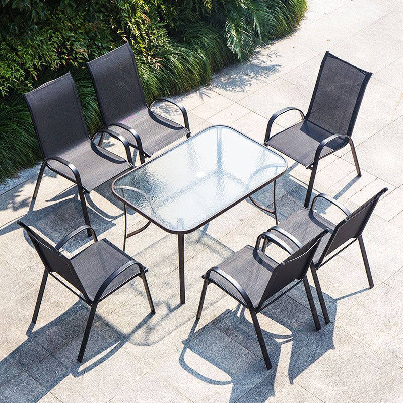 Metal and Glass Patio Table Industrial Style Outdoor Patio Dining Table