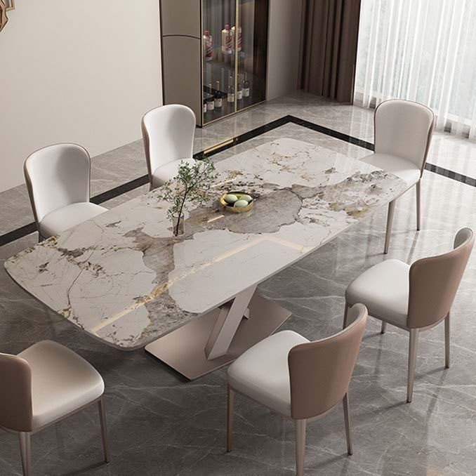 Glam Style Sintered Stone Table Rectangle Table with Metal Legs for Home Use
