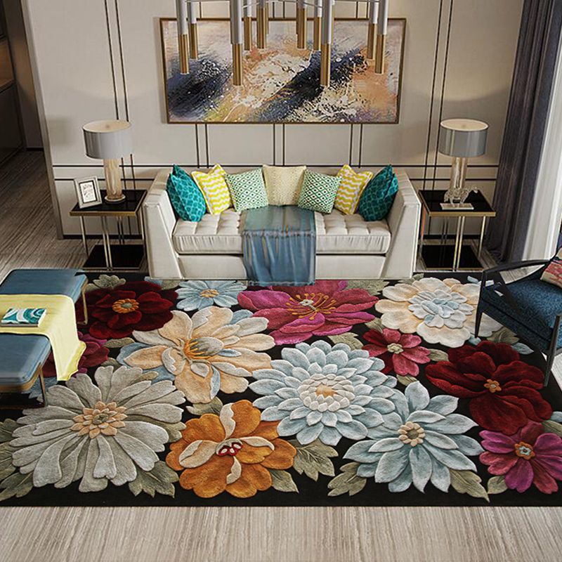 Classic Living Room Rug Multi Colored Plant Pattern Area Rug Polyster Non-Slip Easy Care Carpet