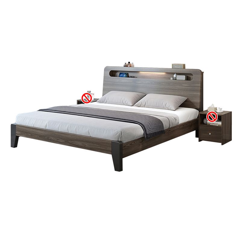 Wood Standard Bed in Gray Panel Bed with Rectangular Headboard
