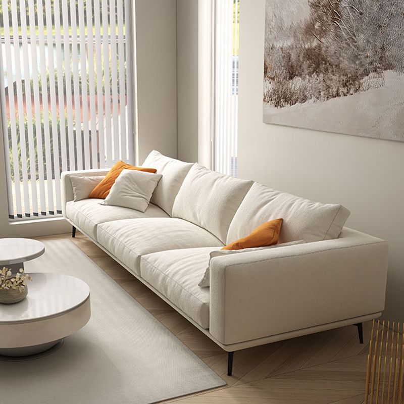 Square Arm Loose Back Sofa and Chaise Slipcovered White Fabric Sofa