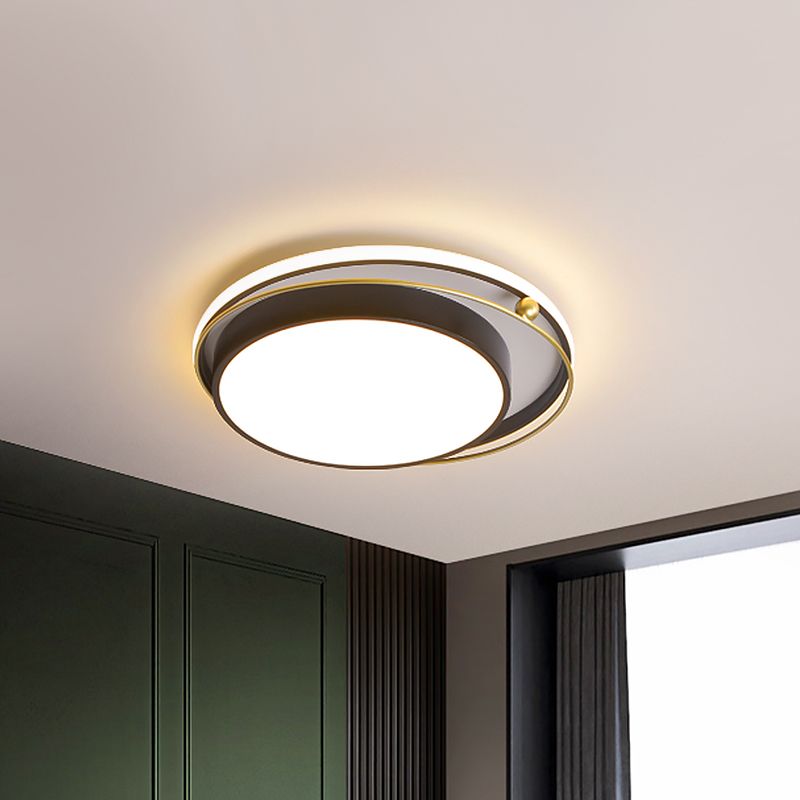 Ringed Flush Mount Light Modernist Acrylic LED Black and Gold Ceiling Mounted Fixture, 16"/19.5" Width