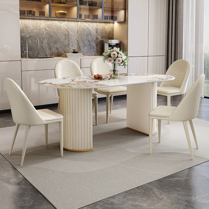 Iron Double Pedestal Dining Table Modern Oval Dining Table for Dining Room