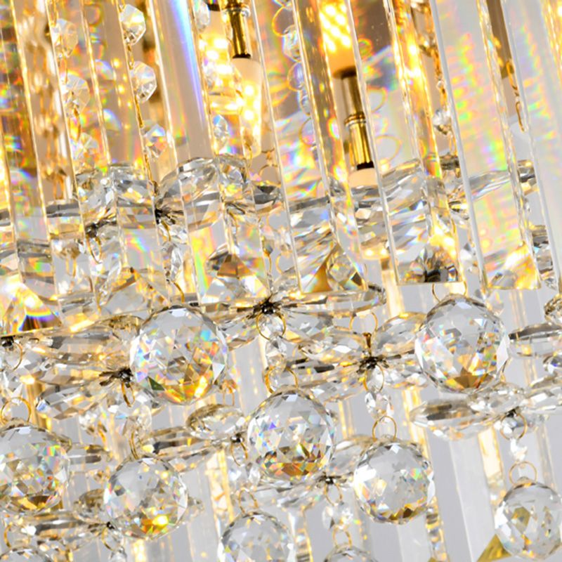 Contemporary Cylinder Flush Light Fixture Crystal 9 Light Flush Ceiling Light