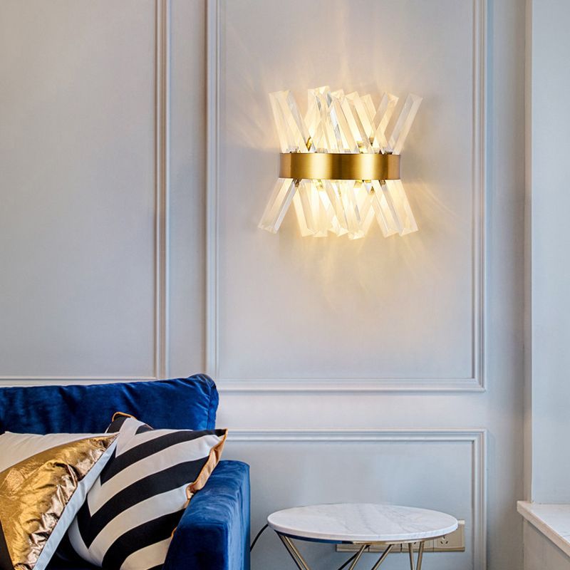 Geometric Shape Crystal Wall Light Modern Style 2 Lights Wall Light Sconce in Gold
