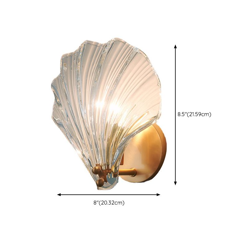 Solid Brass and Glass Wall Sconce 1 - Light Shell Shape Wall Light in Gold