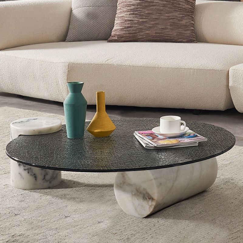 1 Single Modern Glass/marble Coffee Table Round Cocktail Table