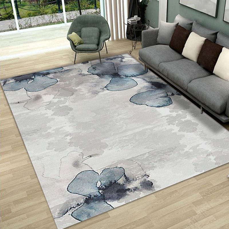 Gray Casual Rug Polyester Leaves Rug Stain Resistant Rug for Lving Room