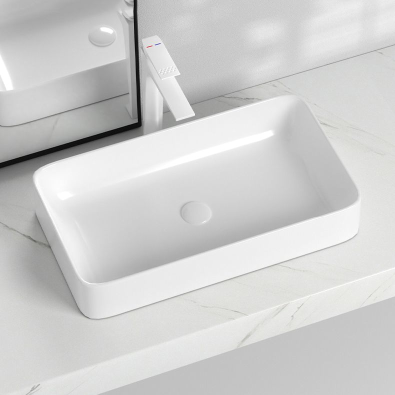 Contemporary Bathroom Sink with Single Faucet Hole Solid Color Rectangular Vessel Sink