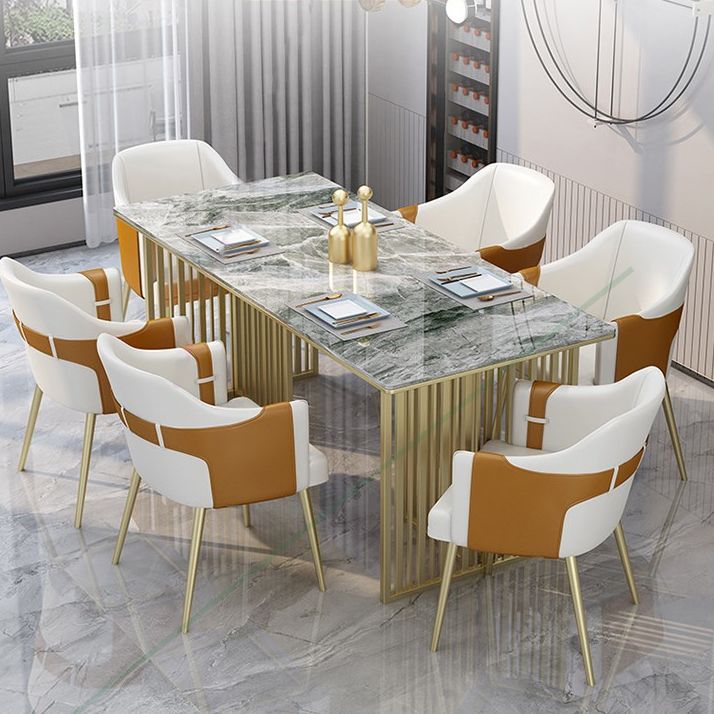 Mesa de comedor de piedra sinterizada de lujo Mesa de interior rectángulo con base de pedestal doble