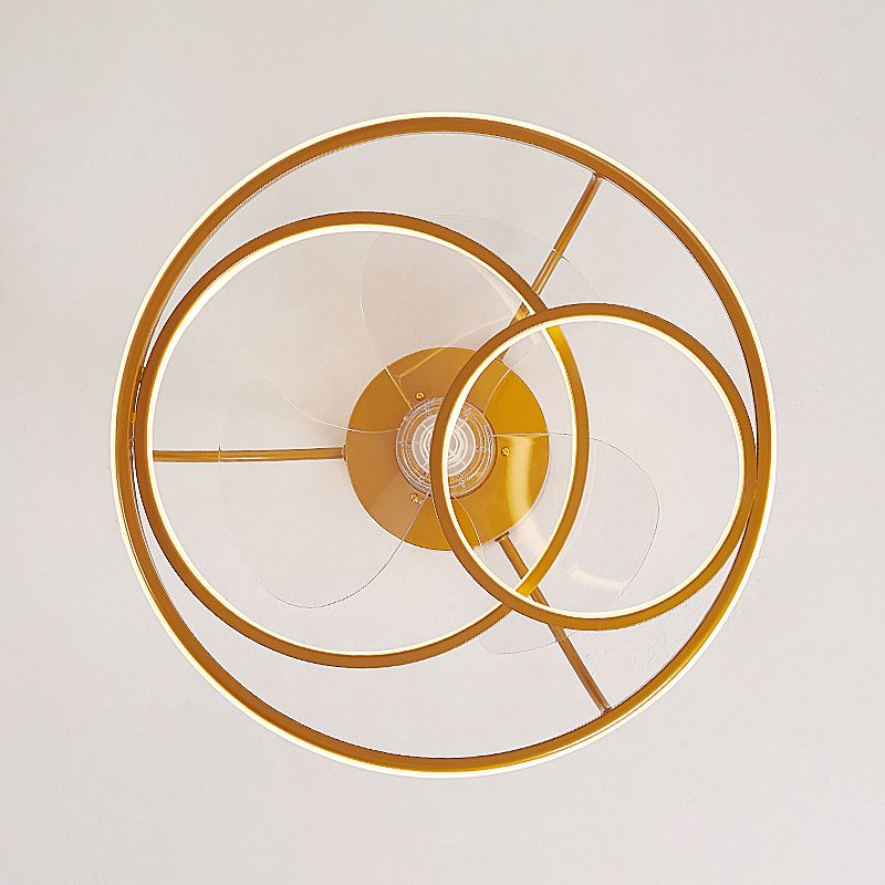 Simplicity 3-Ring Ceiling Fan Light Metallic Bedroom Semi Flush Ceiling Light