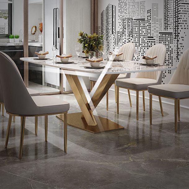 Traditional Luxury Dining Table Rectangle Sintered Stone Table with Gold Frame for Home