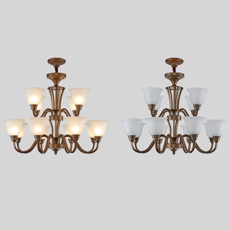 Glass American Chandelier Bell Shape Multi Light Hanging Light for Restaurant