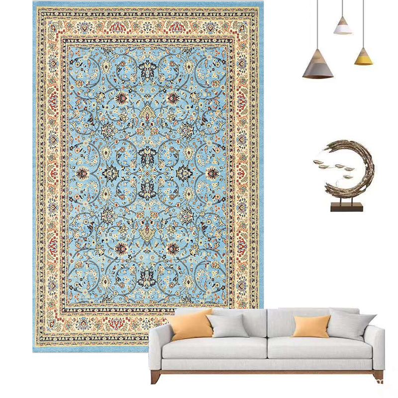 Antique Ethnic Indoor Rug Distressed Flower Print Carpet Non-Slip Backing Rug for Home Decoration