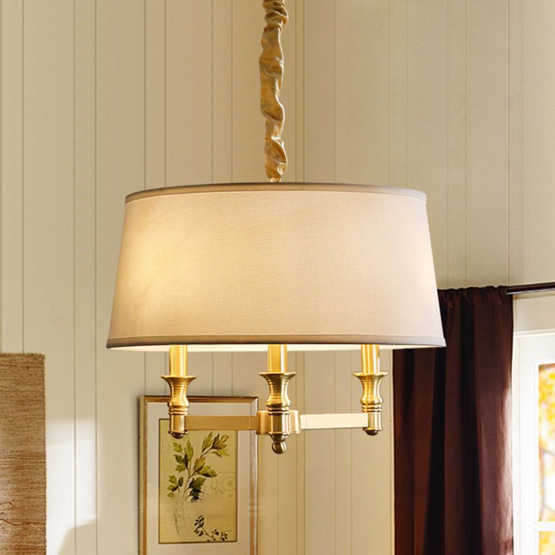 3-Light Traditional Fabric Chandelier Drum Ceiling Light for Dining Room