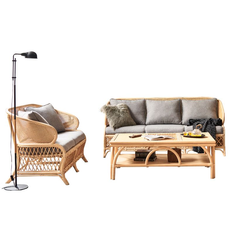 Scandinavian Wood Frame Cotton Blend Sofa in Gray For Living Room