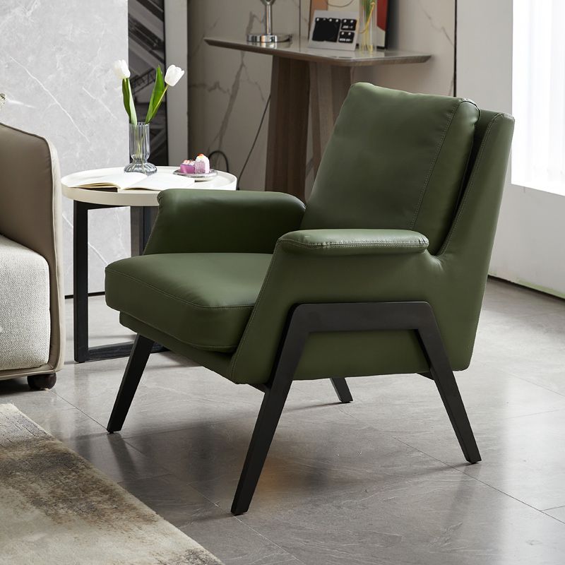 Mid-Century Modern Accent Armchair in Linen Blend/Faux Leather