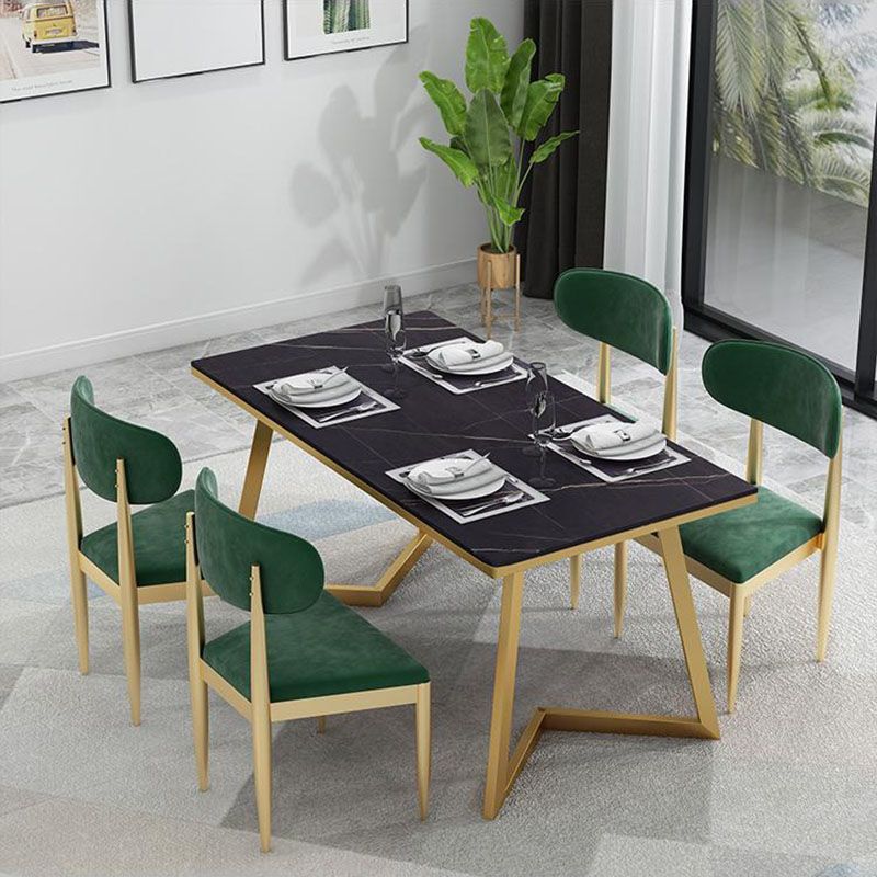 Glam Style 1/5 Pieces Dining Set Rectangle Stone Table Kitchen Set for Dining Room