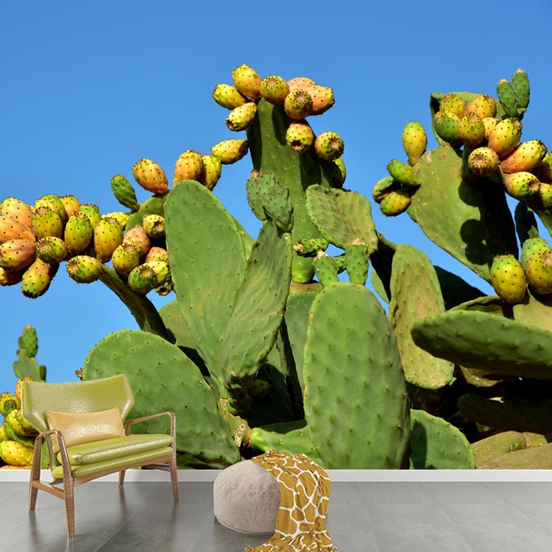 Green Cactus Wall Mural Modernism Wall Decoration for Sitting Room, Made to Measure