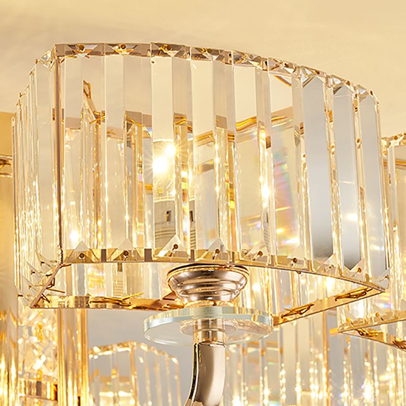 Moderne Metall-Halbblüte-Lampen-Golddecke mit Rechteckkristallschatten mehrköpfiger Kopf