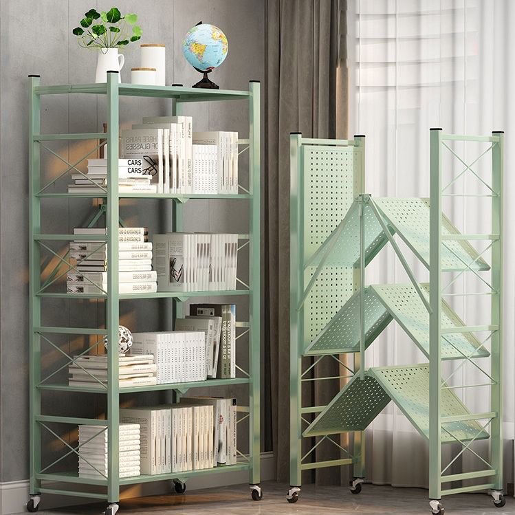 Industrial Geometric Bookcase Metal Open Back Bookcase with Wheels