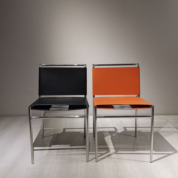 Faux Leather Dining Chairs Industrial Side Chair with Metal Legs