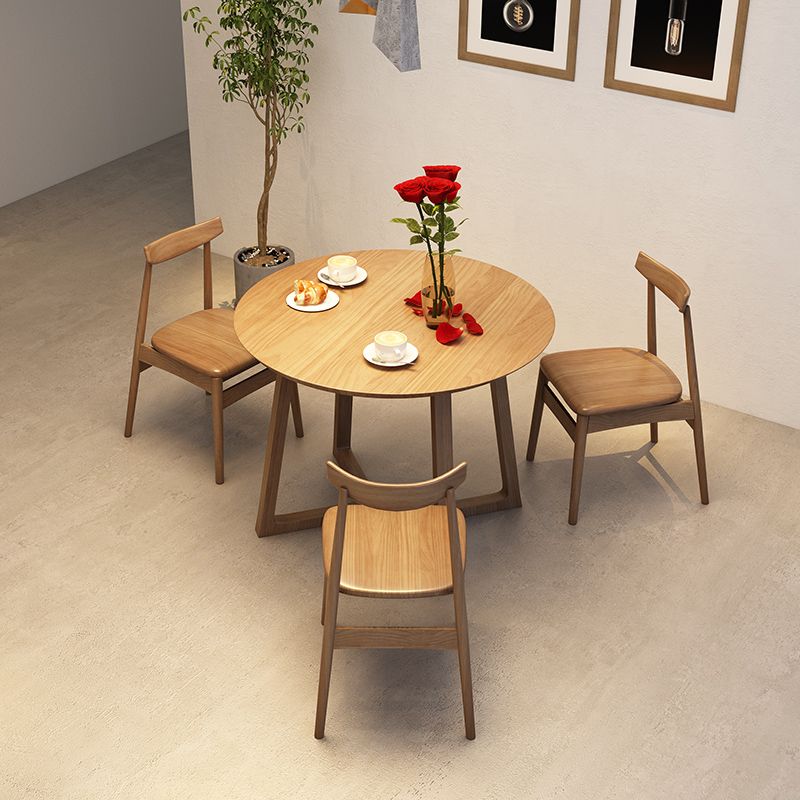 Modern Dining Set 1/2/4 Pcs Solid Wood Dining Table and Chairs in Brown