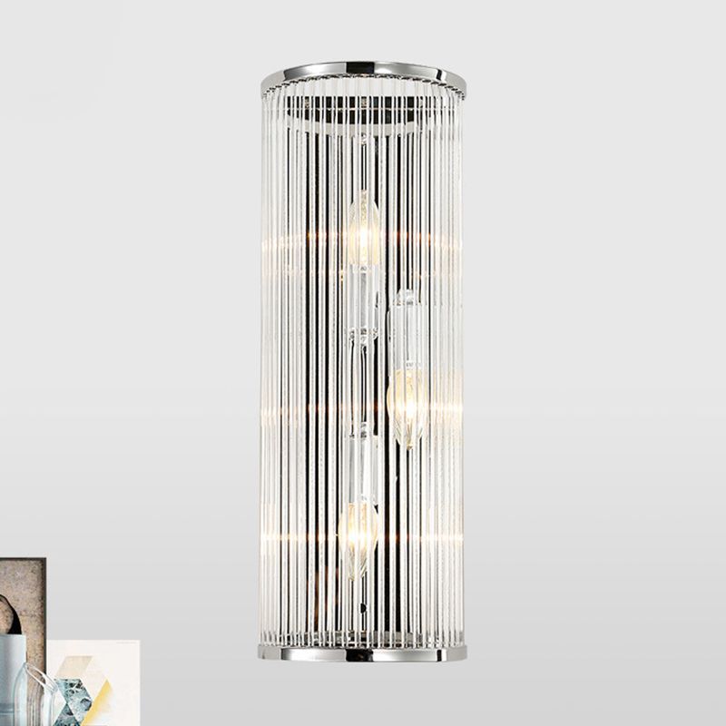3 Lights Bedroom Wall Sconce Fixture Modernist Style Chrome Finish Wall Light with Cylinder Clear Crystal Shade