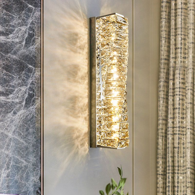 Modern Style Metal Wall Light Geometric Wall Sconce with Crystal for Living Room