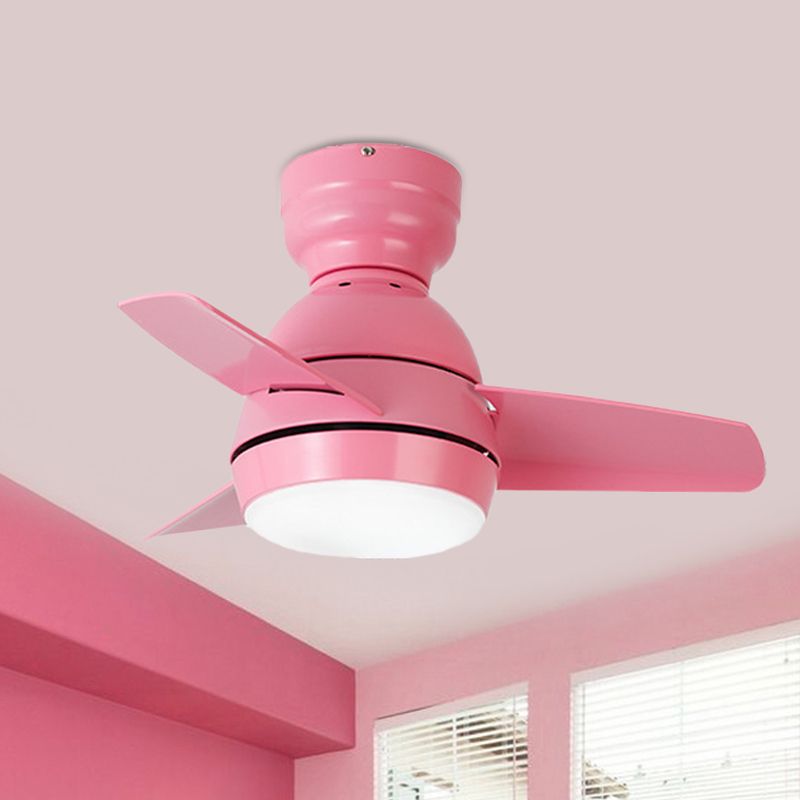 LED Round Pendant Fan Lighting Modern White/Black/Pink Finish Acrylic 3 Blades Semi Flush Mount Lamp with Wall/Remote Control, 33.5" Wide