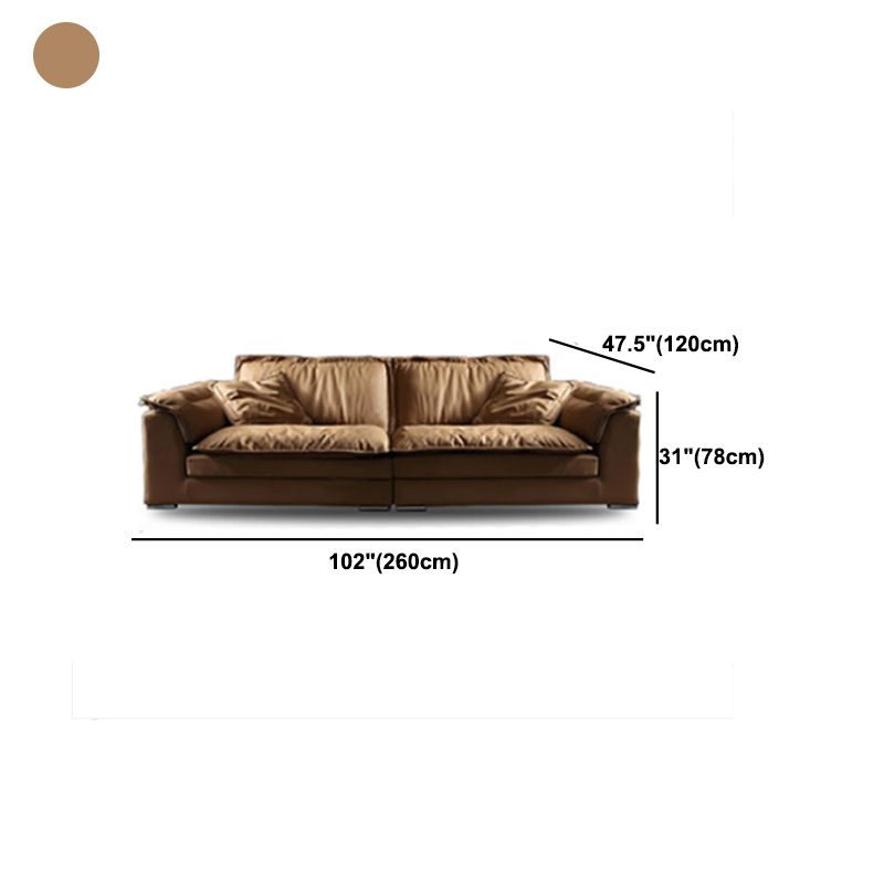 Brown Pillow Top Sofa & Chaise Faux Leather Loose Back Sofa - 30.7" H