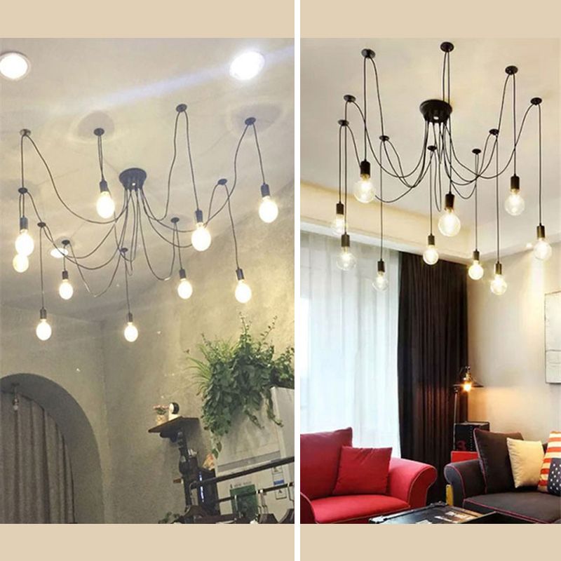 Black Down Lighting Pendant Loft Style Metal Swag Hanging Pendant Light for Living Room