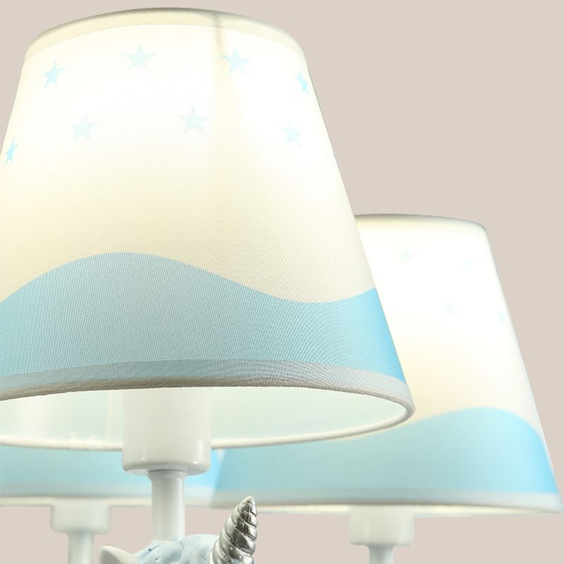 Unicorn Chandelier Lamp Cartoon Resin 5 Bulbs Nursery Hanging Light with Empire Fabric Shade