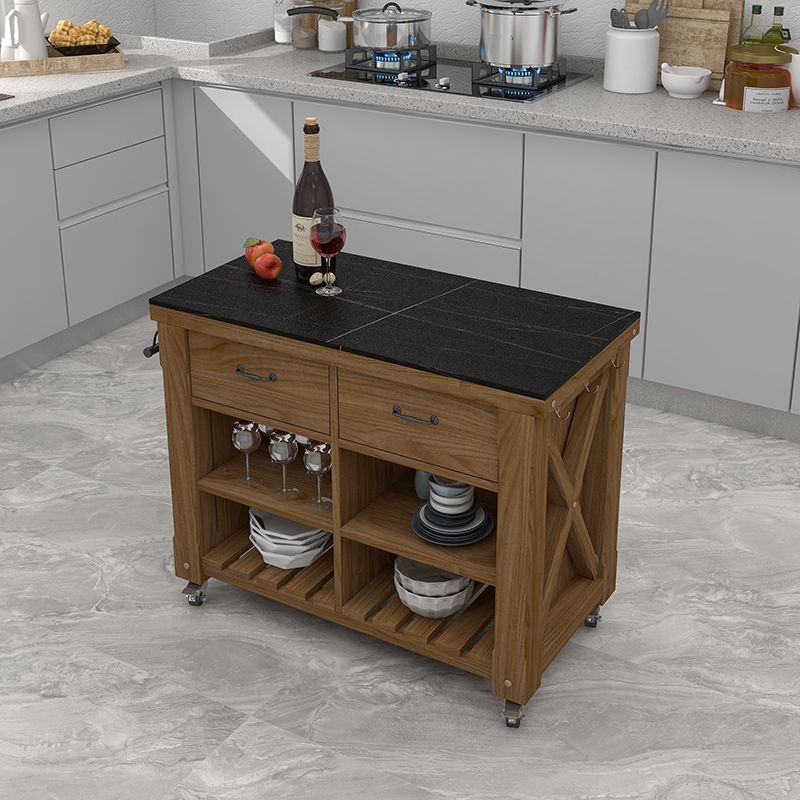 Modern Dining Room Prep Table Rectangular Kitchen Trolley with Open Storage